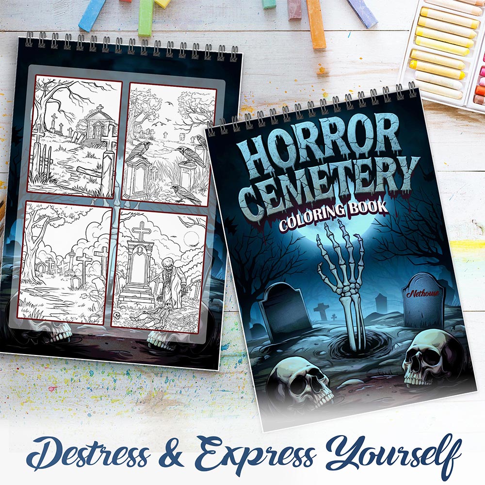 NETHOUSE Horror Cemetery Spiral Coloring Book For Adults