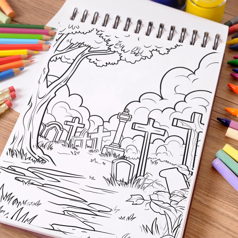 NETHOUSE Horror Cemetery Coloring Book Spiral Bound For Adults
