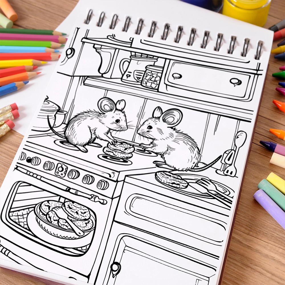 NETHOUSE House Mouse Family Coloring Book Spiral Bound For Adults