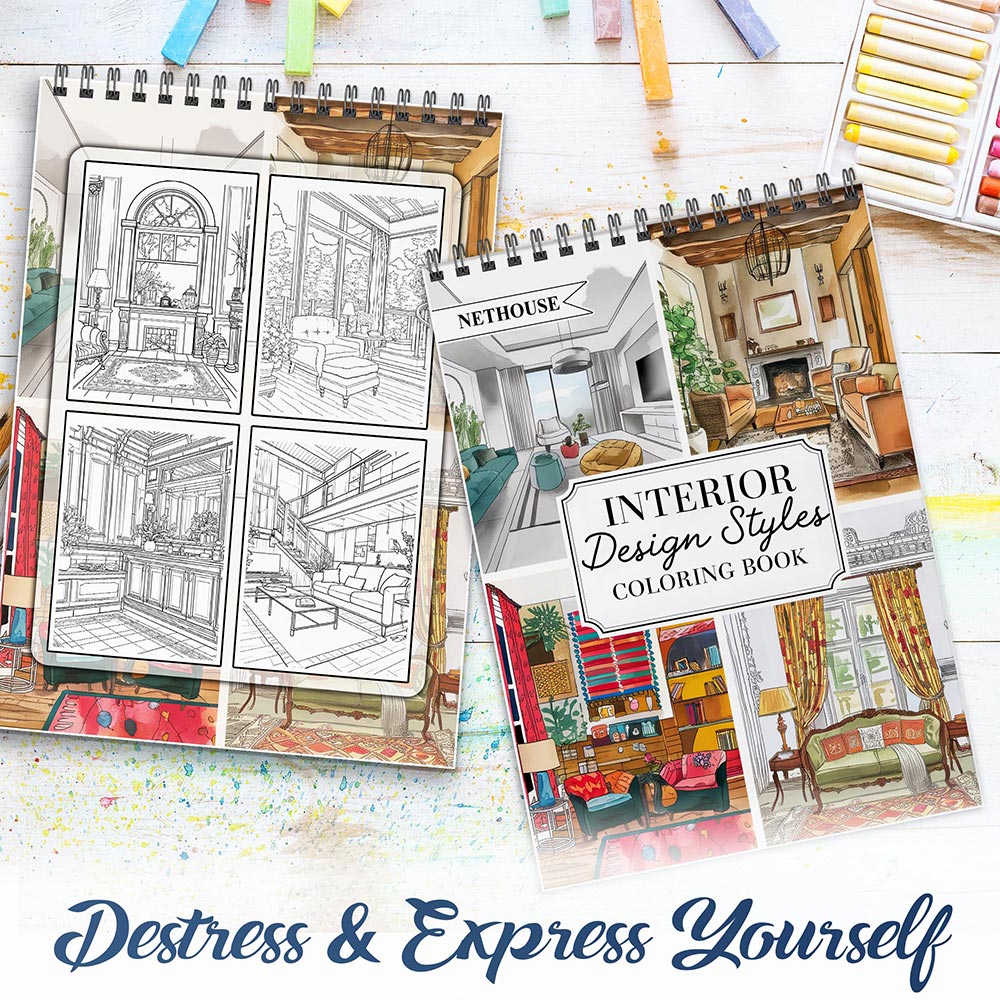NETHOUSE Interior Design Styles Spiral Coloring Book for Adults