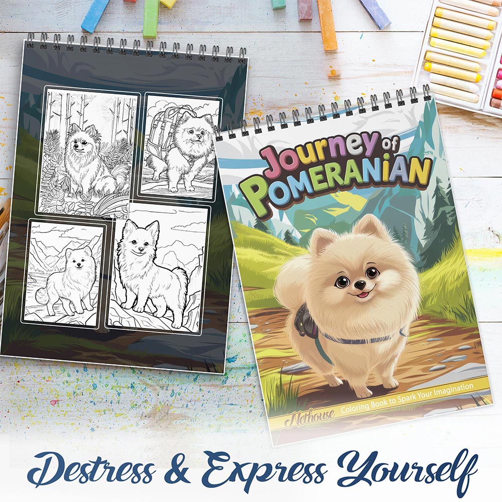 NETHOUSE Journey of Pomeranian Spiral Coloring Book For Adults