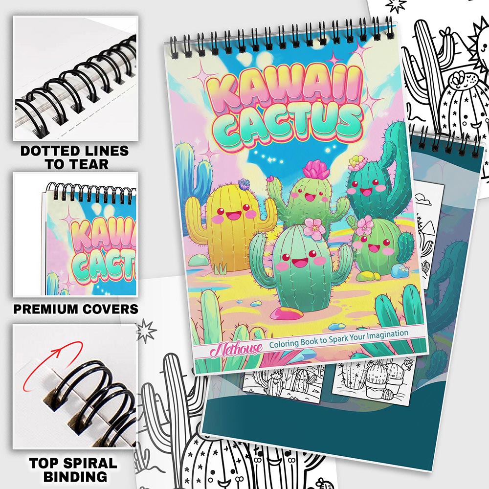 NETHOUSE Kawaii Cactus Coloring Pages For Adults