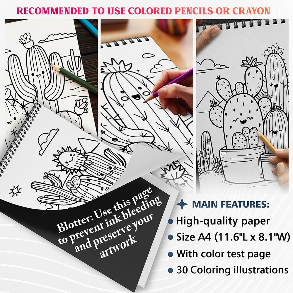NETHOUSE Kawaii Cactus Coloring Sheets For Adults