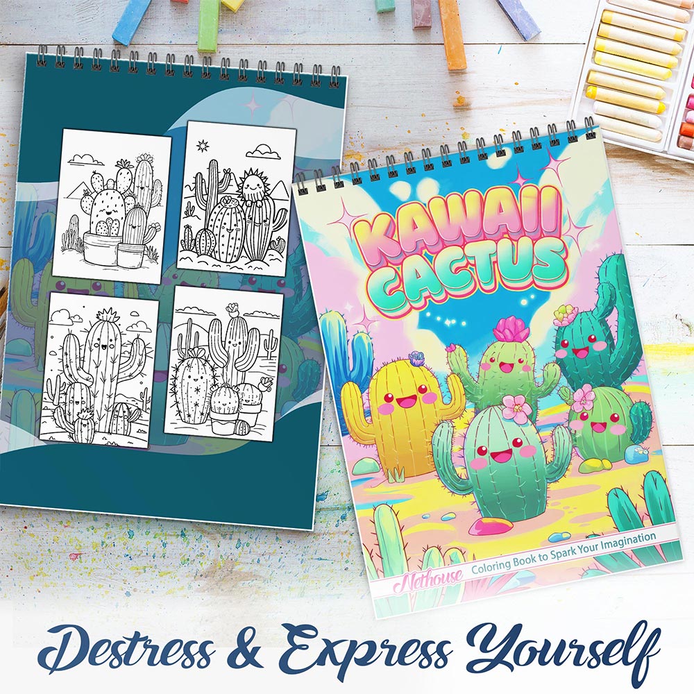 NETHOUSE Kawaii Cactus Spiral Coloring Book For Adults