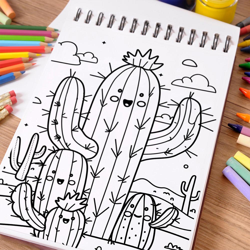 NETHOUSE Kawaii Cactus Coloring Book Spiral Bound For Adults