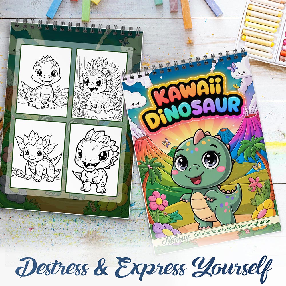 NETHOUSE Kawaii Dinosaur Spiral Coloring Book For Adults