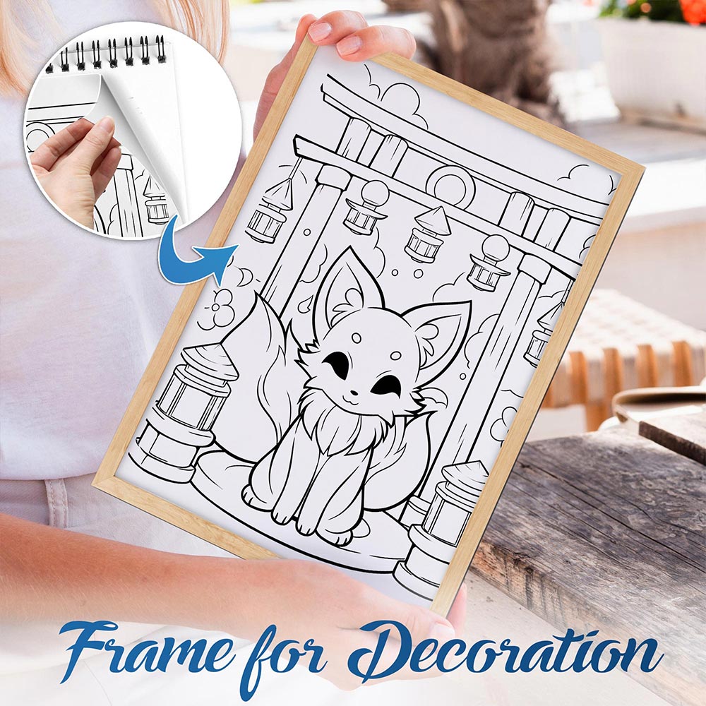 NETHOUSE Kawaii Kitsune Spiral Bound Coloring Book For Adults