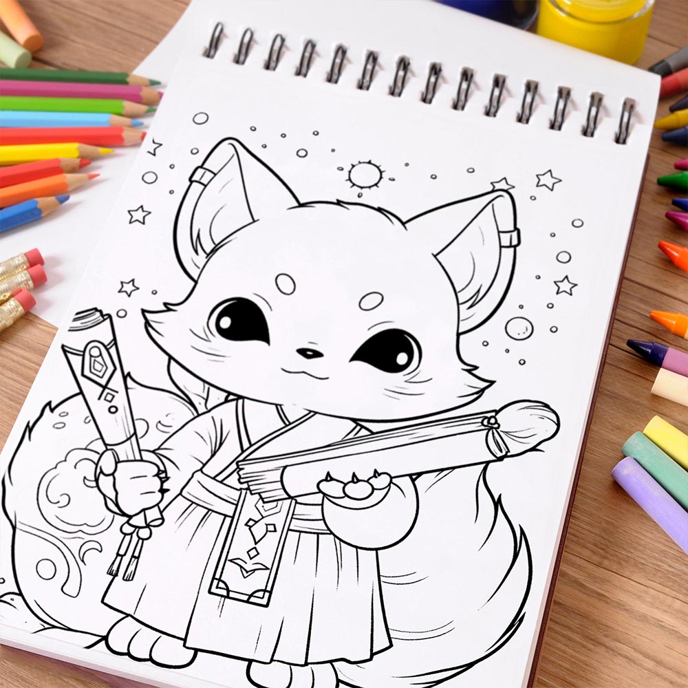 NETHOUSE Kawaii Kitsune Coloring Book Spiral Bound For Adults
