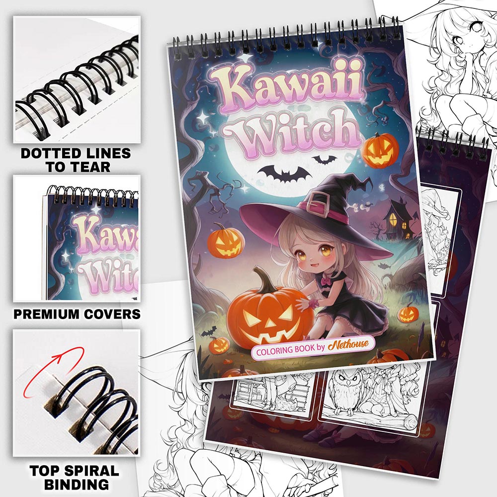 NETHOUSE Kawaii Witch Coloring Pages For Adults
