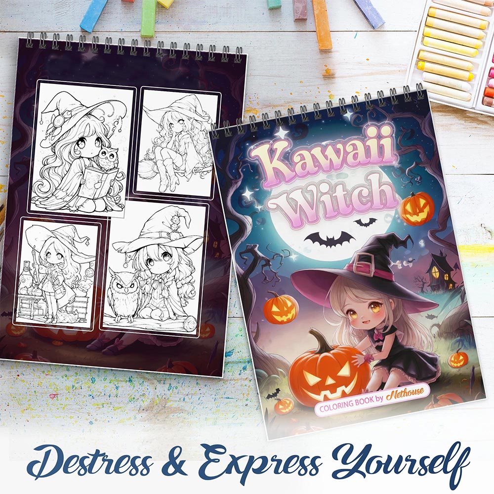 NETHOUSE Kawaii Witch Spiral Coloring Book For Adults