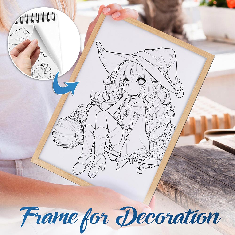 NETHOUSE Kawaii Witch Spiral Bound Coloring Book For Adults