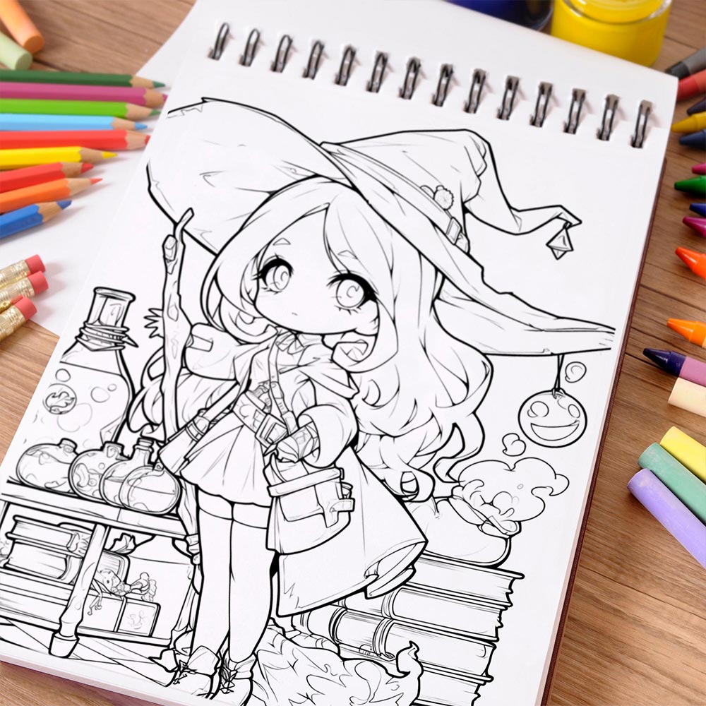NETHOUSE Kawaii Witch Coloring Book Spiral Bound For Adults