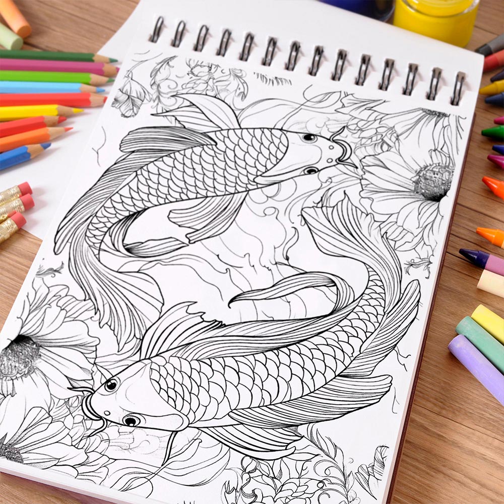 NETHOUSE Koi Fish Coloring Book Spiral Bound for Adults