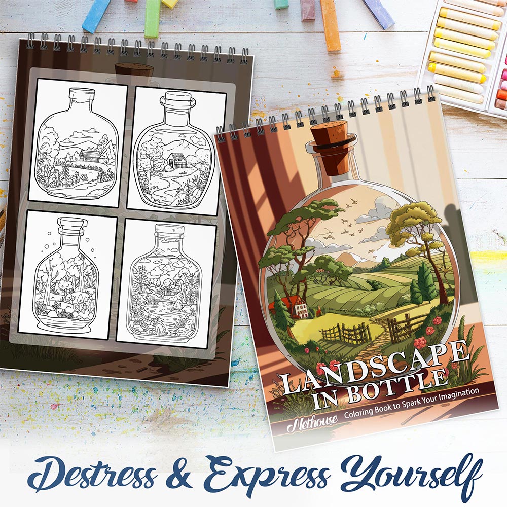 NETHOUSE Landscape In Bottle Spiral Coloring Book For Adults