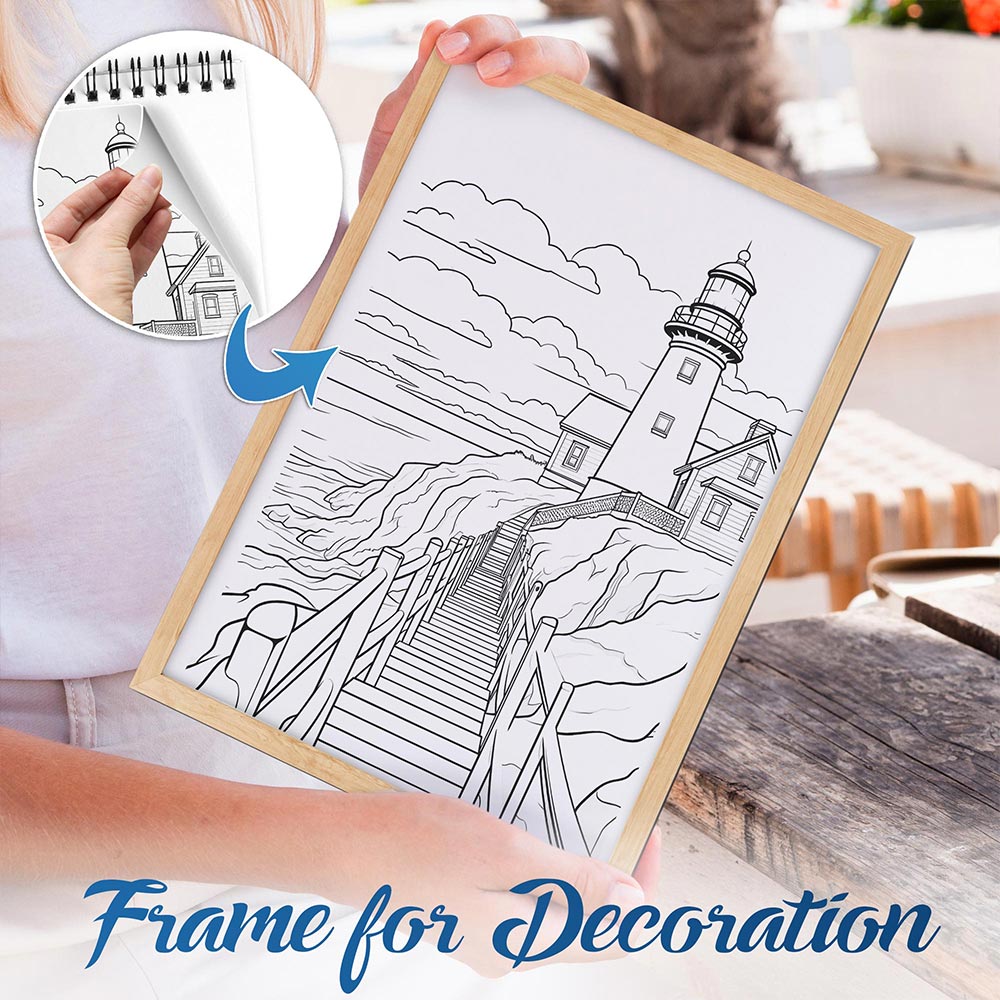 NETHOUSE Lighthouse Spiral Bound Coloring Book For Adults