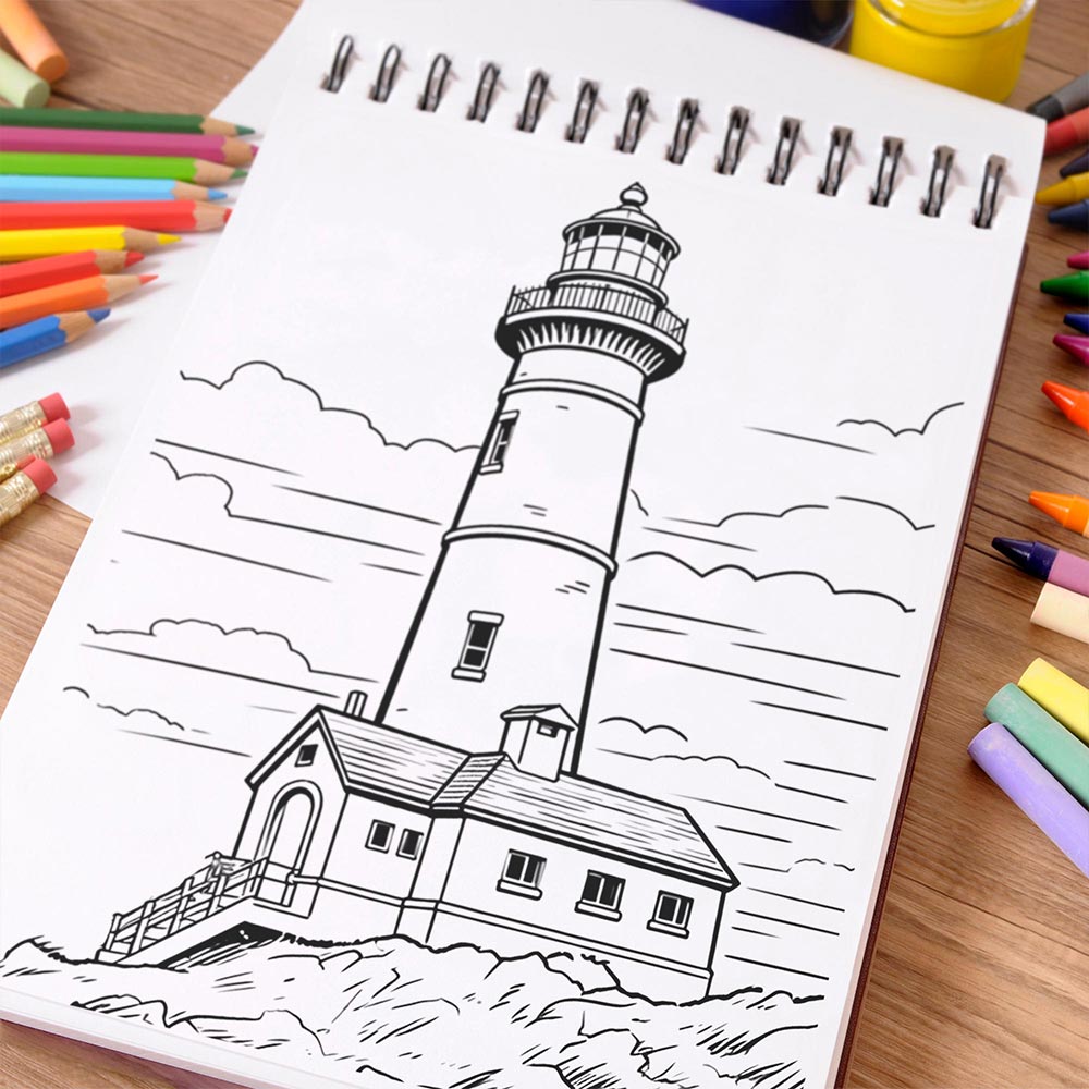 NETHOUSE Lighthouse Coloring Book Spiral Bound For Adults
