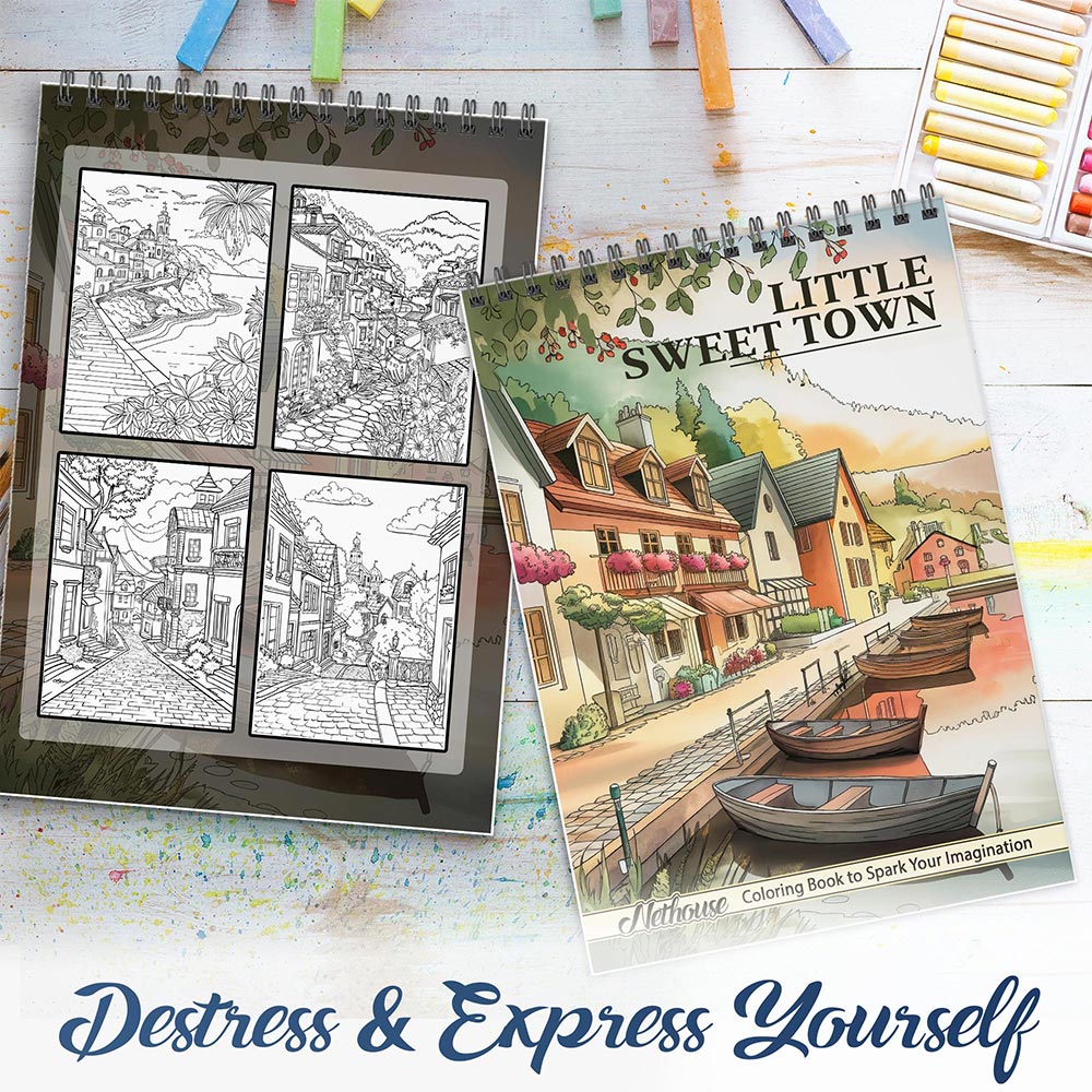 NETHOUSE Little Sweet Town Spiral Coloring Book For Adults
