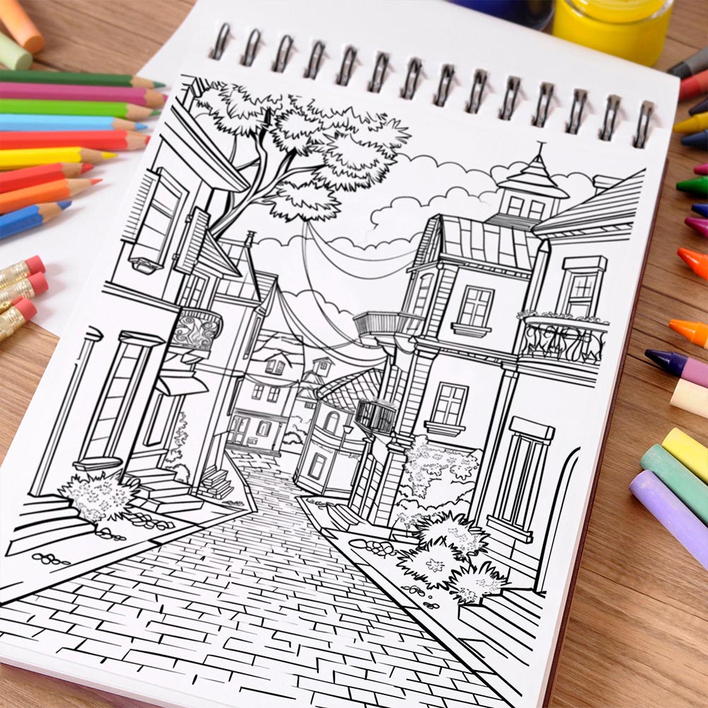 NETHOUSE Little Sweet Town Coloring Book Spiral Bound For Adults
