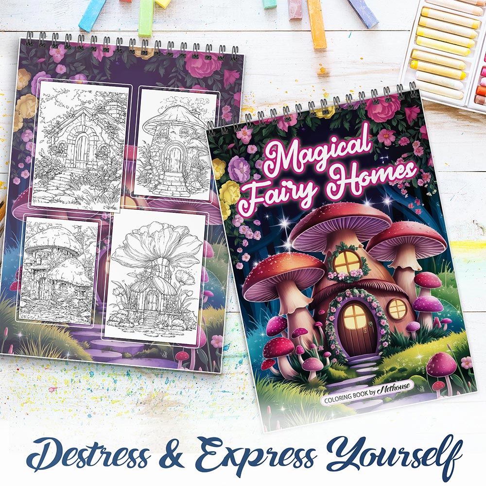 NETHOUSE Magical Fairy Homes Spiral Coloring Book for Adults