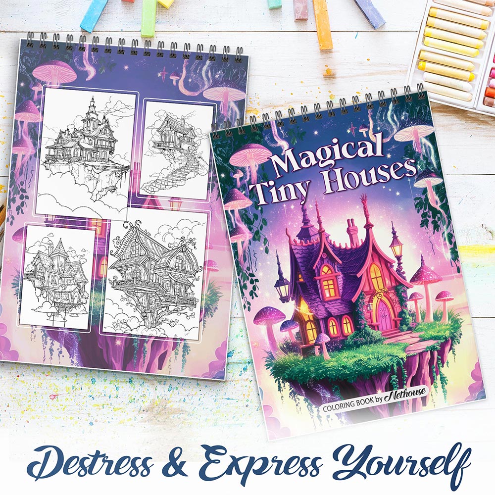 NETHOUSE Magical Tiny Houses Spiral Coloring Book for Adults
