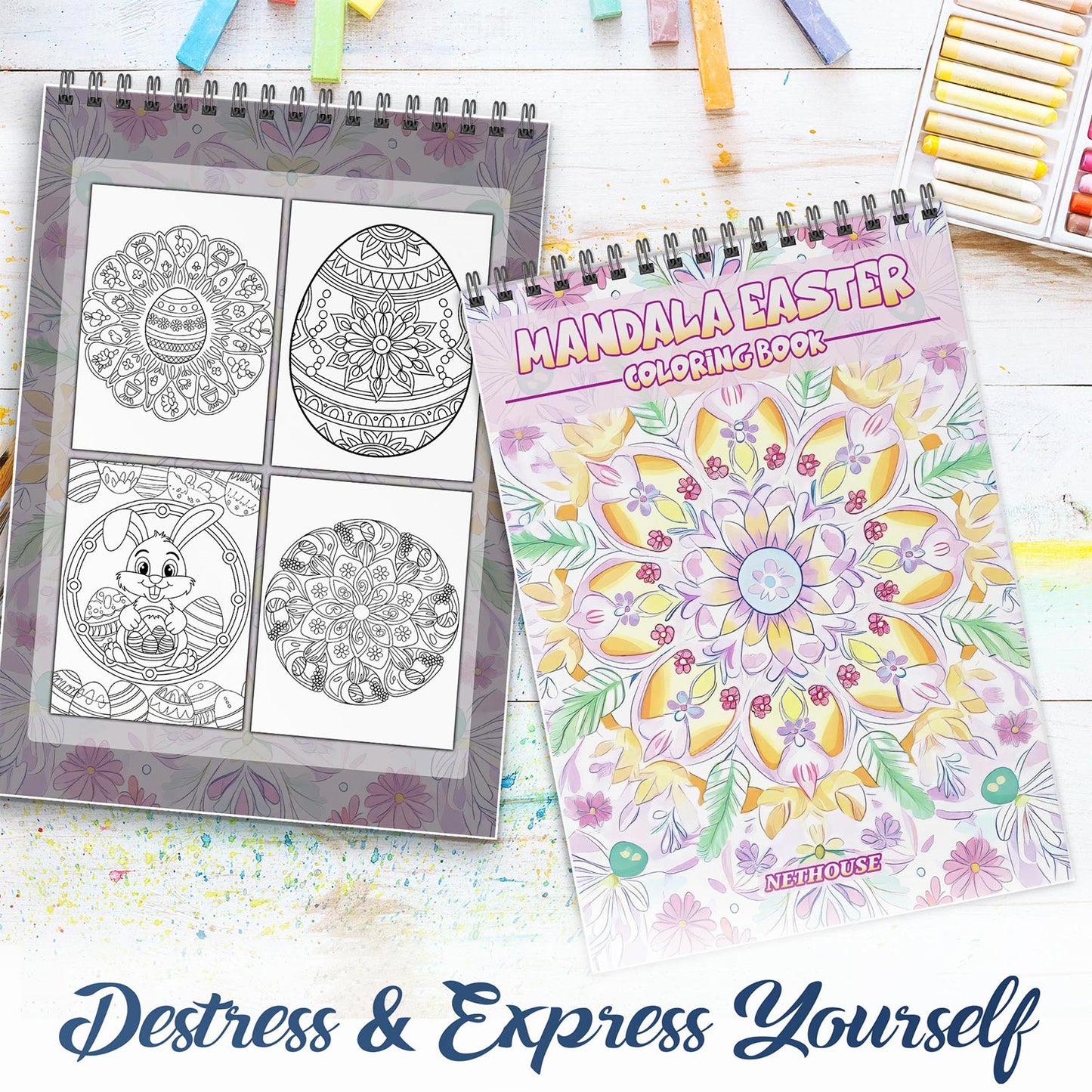 NETHOUSE Mandala Easter Spiral Coloring Book For Adults