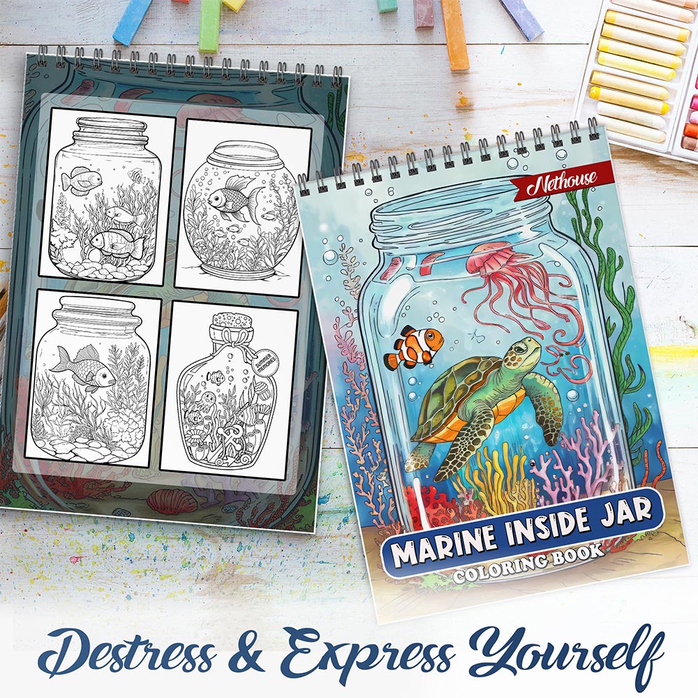 NETHOUSE Marine Inside Jar Spiral Coloring Book For Adults