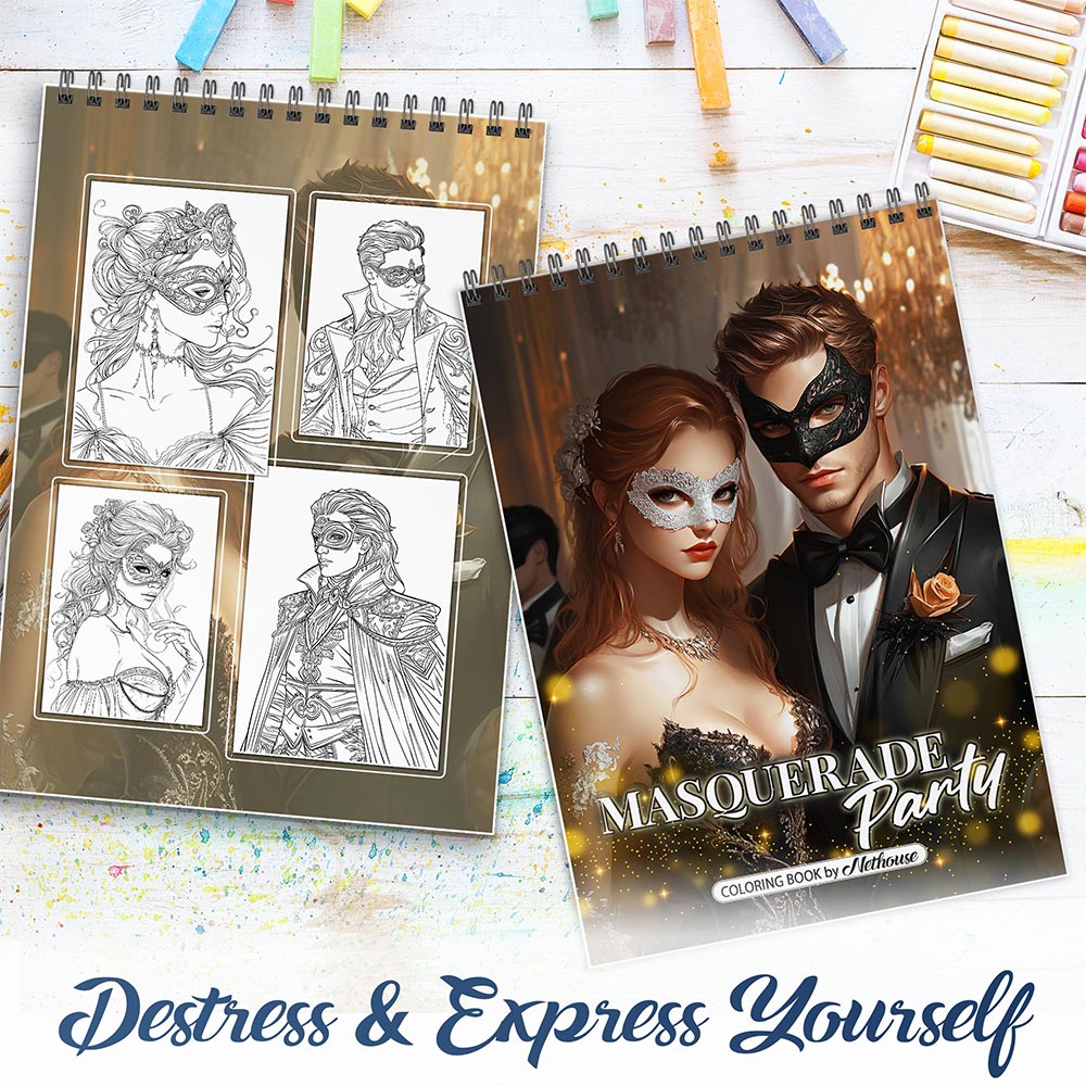 NETHOUSE Masquerade Party Spiral Coloring Book for Adults
