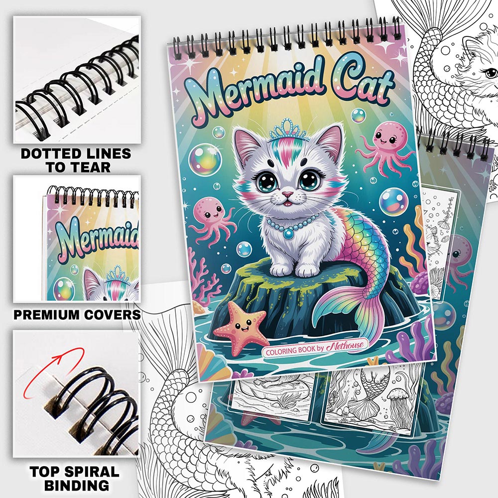 NETHOUSE Mermaid Cat Coloring Pages For Adults