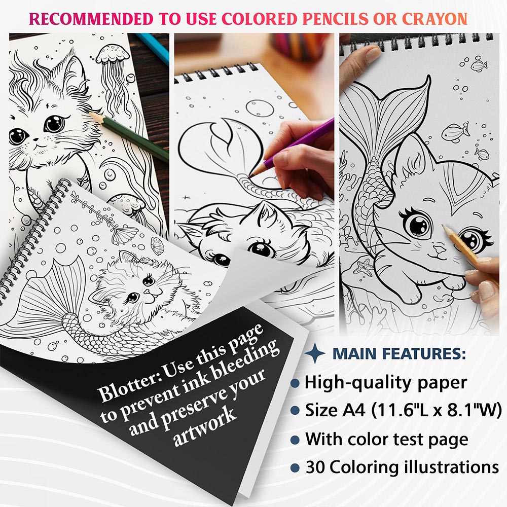 NETHOUSE Mermaid Cat Coloring Sheets For Adults