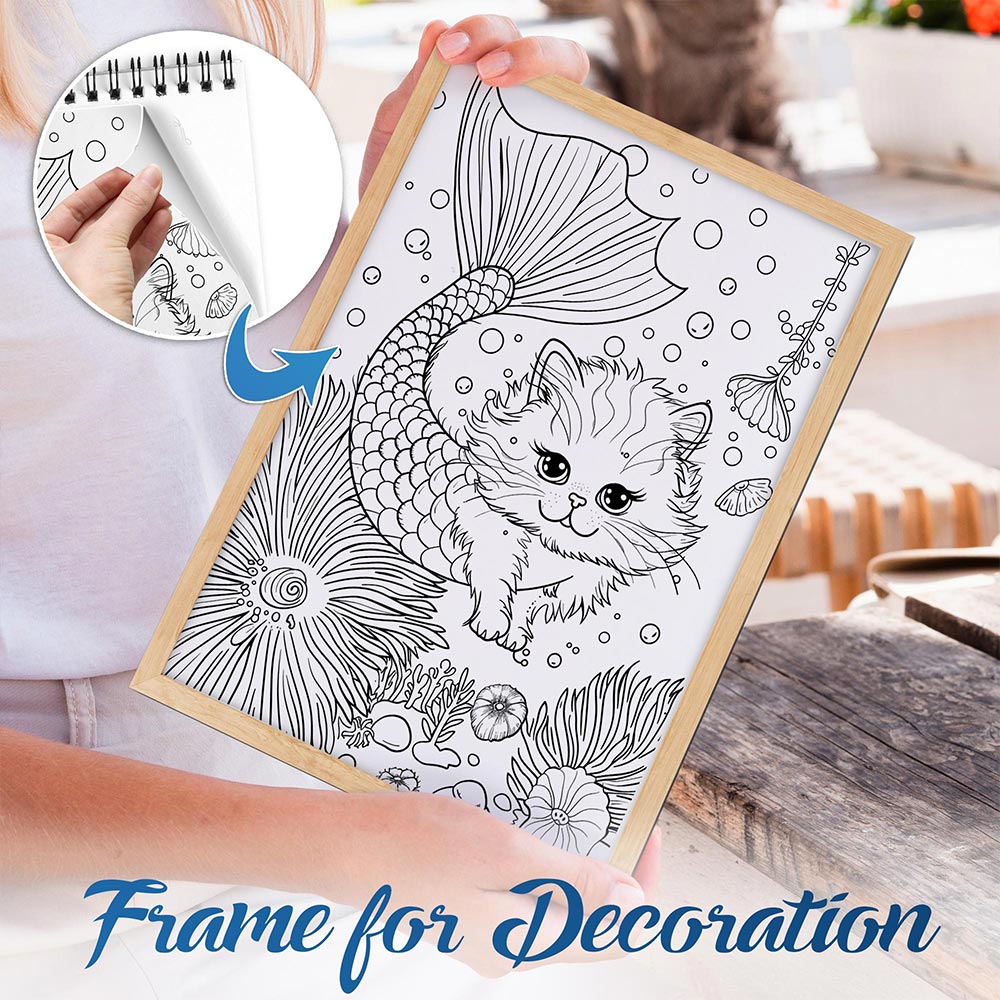 NETHOUSE Mermaid Cat Spiral Bound Coloring Book For Adults