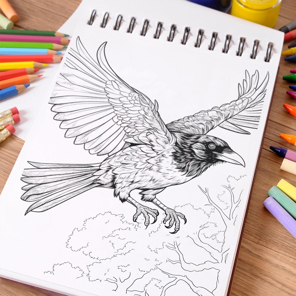 NETHOUSE Mindful Crows And Parrots Coloring Book Spiral Bound For Adults