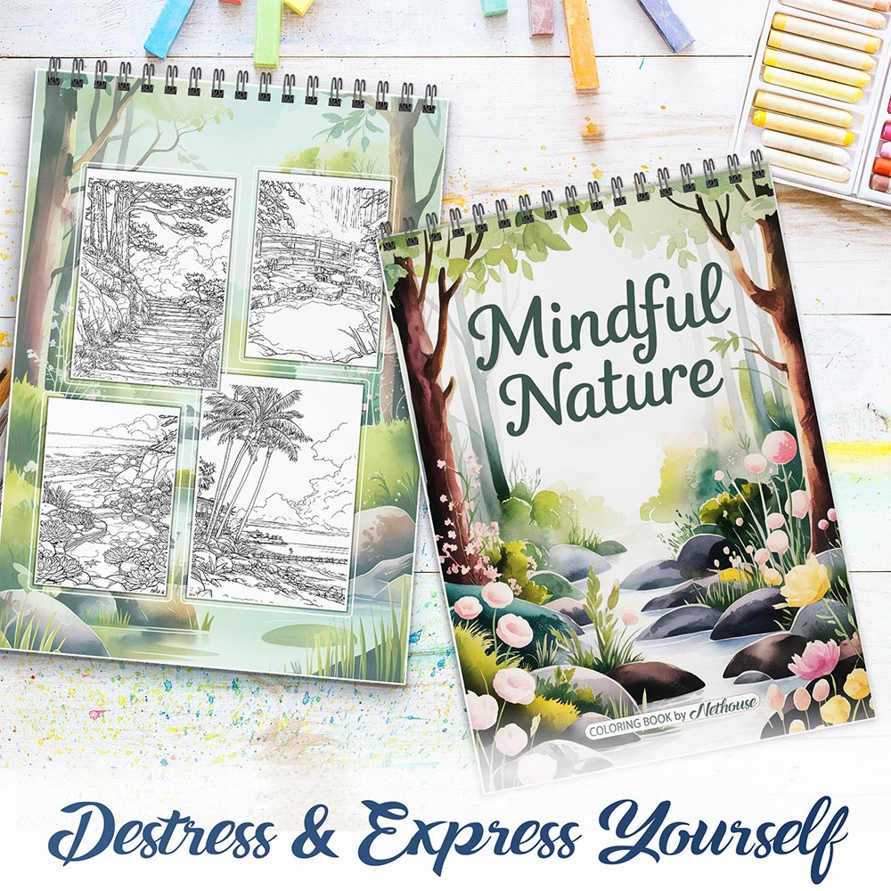 NETHOUSE Mindful Nature Spiral Coloring Book for Adults