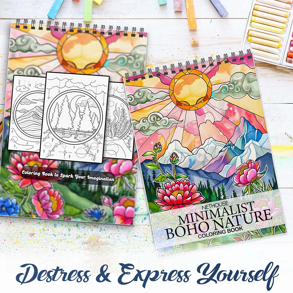 NETHOUSE Minimalist Boho Nature Spiral Coloring Book for Adults