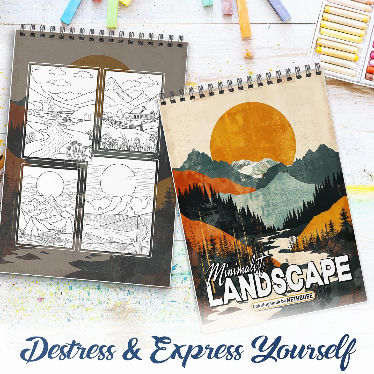 NETHOUSE Minimalist Landscape Spiral Coloring Book For Adults