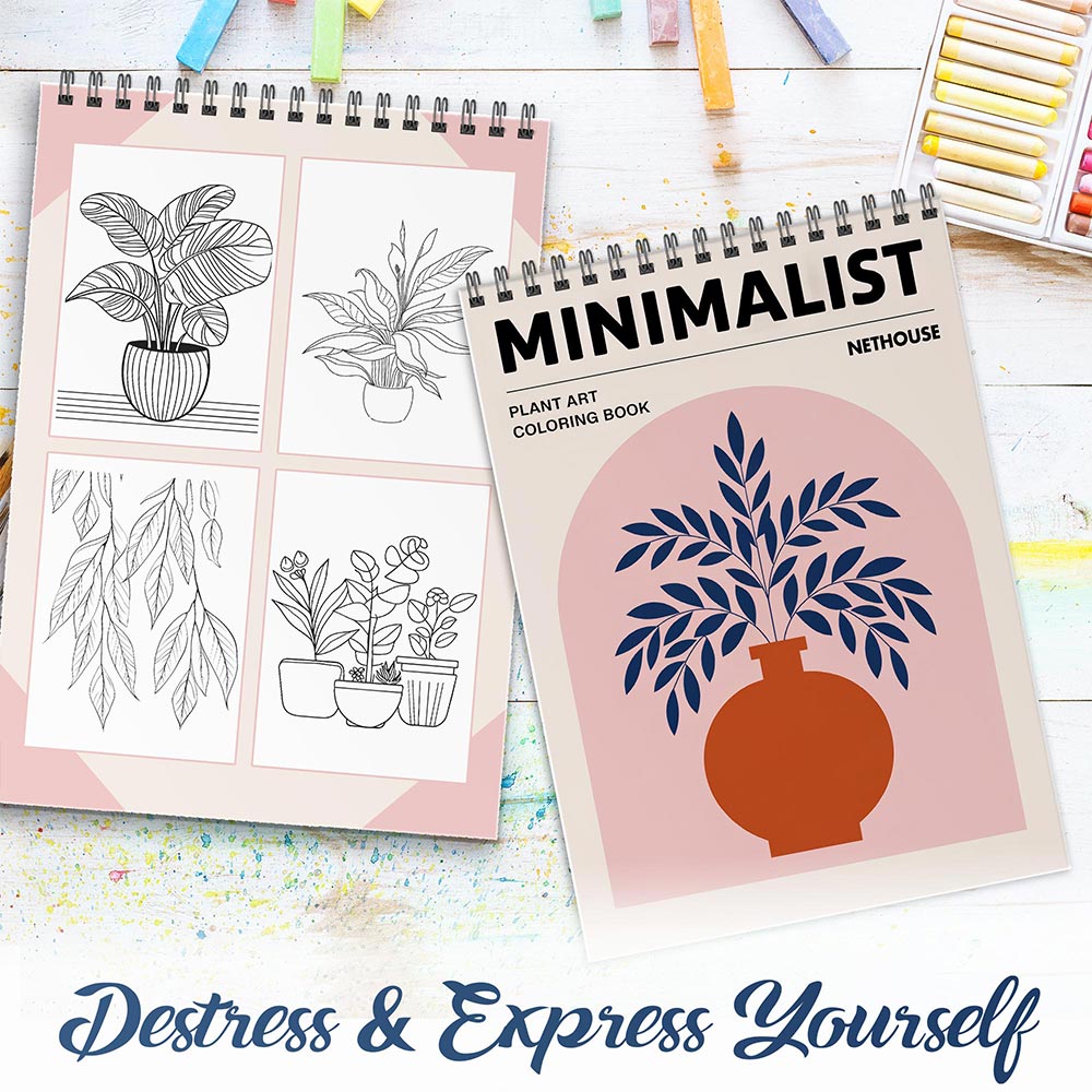 NETHOUSE Minimalist Plant Art Spiral Coloring Book for Adults