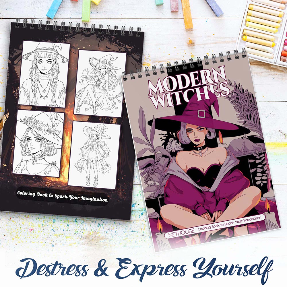 NETHOUSE Modern Witches Spiral Coloring Book for Adults