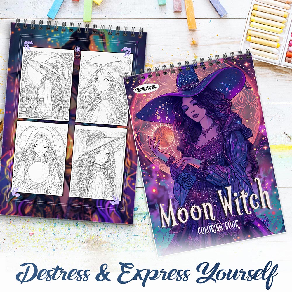 NETHOUSE Moon Witch Spiral Coloring Book for Adults