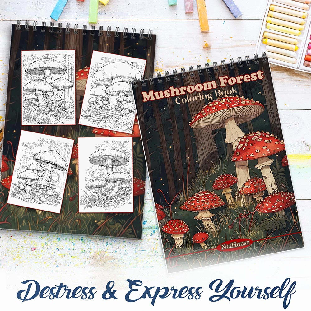 NETHOUSE Mushroom Forest Spiral Coloring Book for Adults
