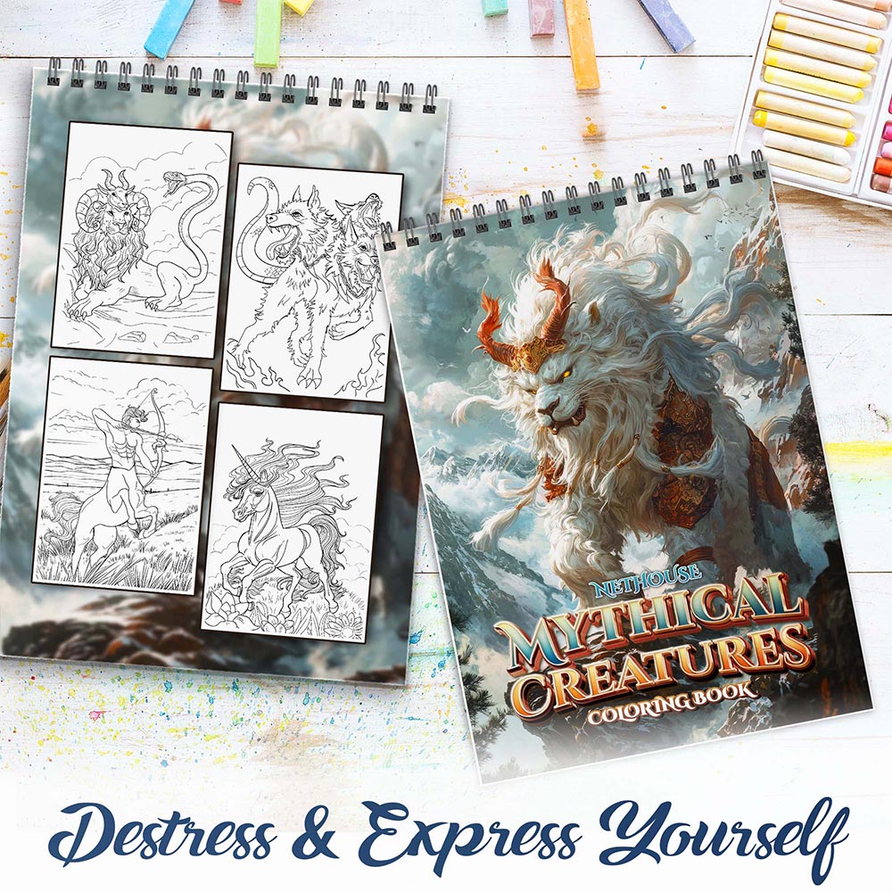 NETHOUSE Mythical Creatures Spiral Coloring Book for Adults