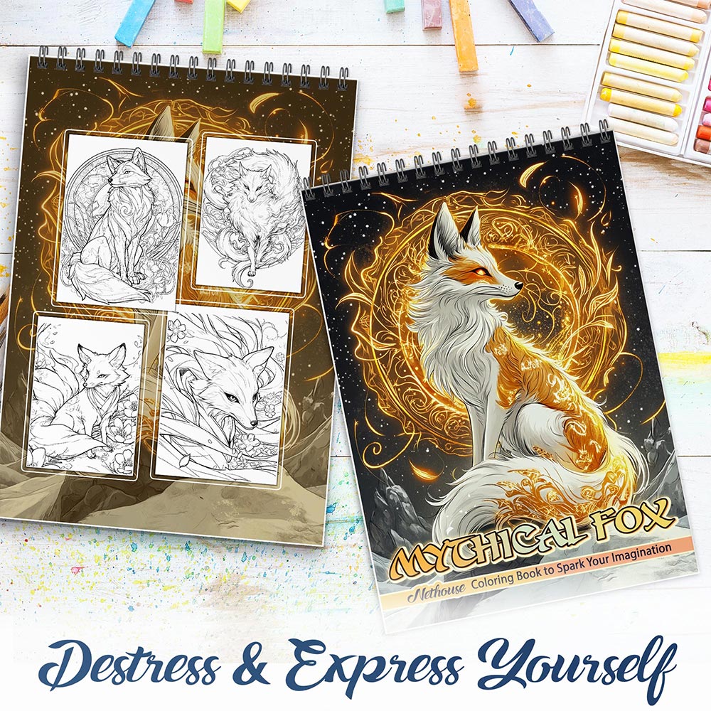 NETHOUSE Mythical Fox Spiral Coloring Book For Adults