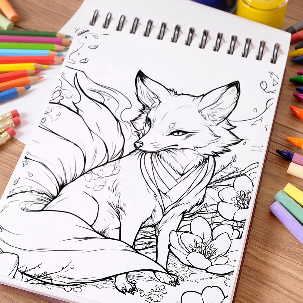 NETHOUSE Mythical Fox Coloring Book Spiral Bound For Adults