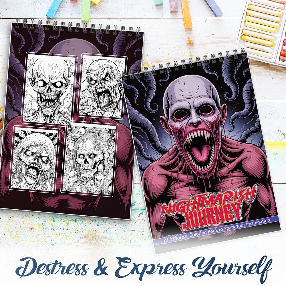 NETHOUSE Nightmarish Journey Spiral Coloring Book For Adults