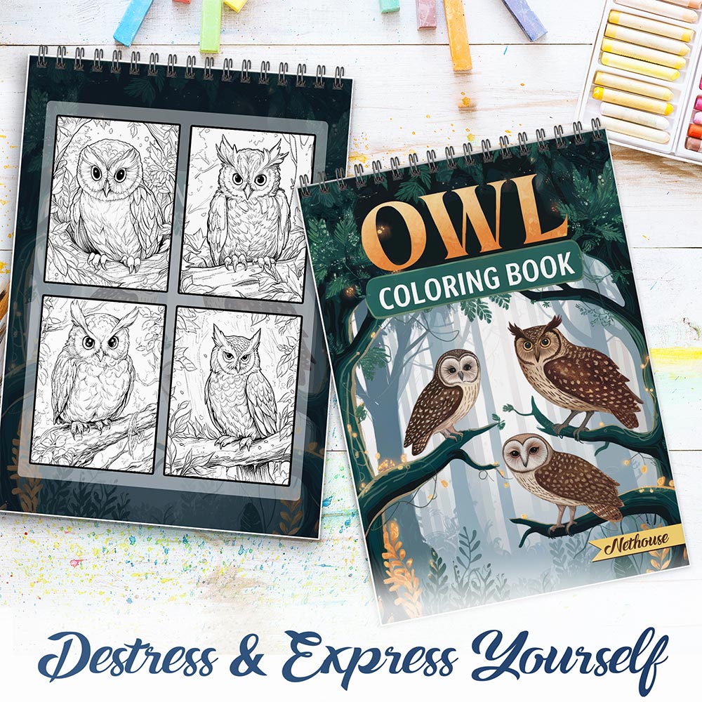 NETHOUSE Owl Spiral Coloring Book For Adults