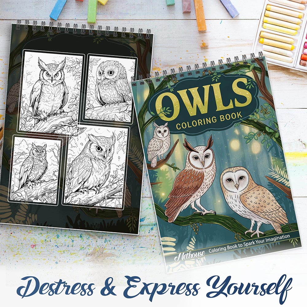 NETHOUSE Owls Spiral Coloring Book For Adults