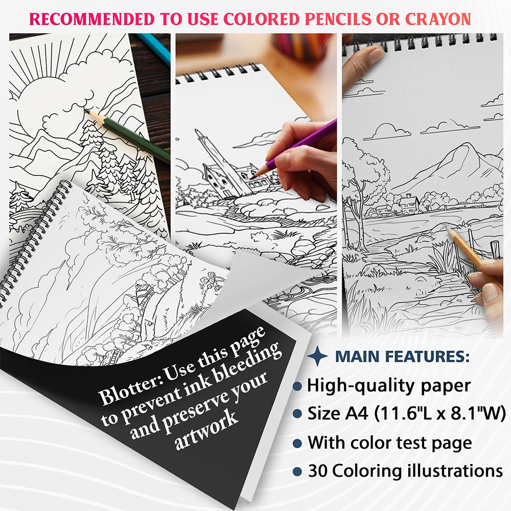 NETHOUSE Peaceful Landscape Coloring Sheets For Adults