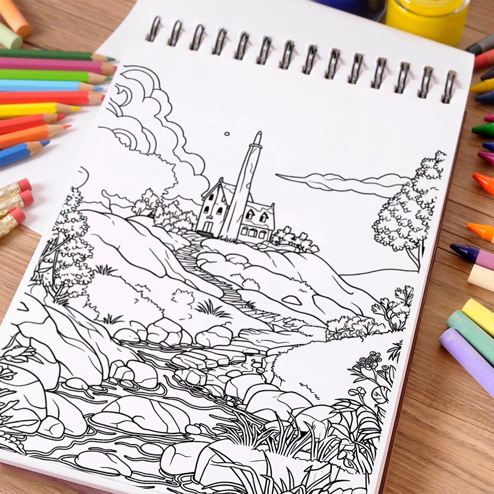 NETHOUSE Peaceful Landscape Coloring Book Spiral Bound For Adults