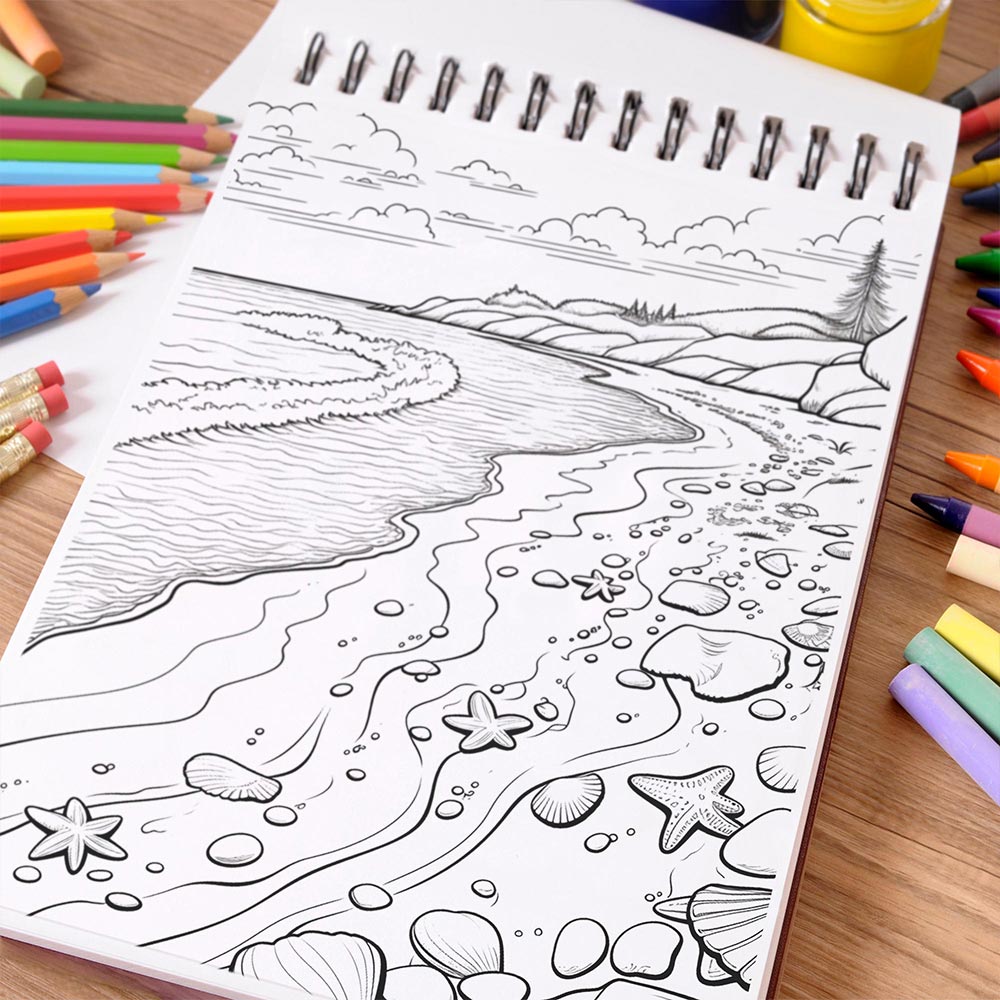 NETHOUSE Peaceful Mediterranean Sea Coloring Book Spiral Bound For Adults