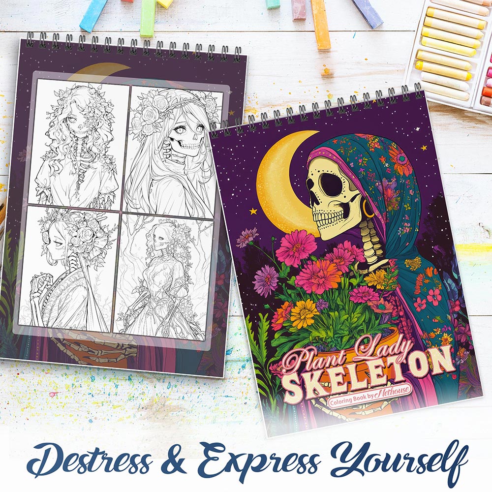 NETHOUSE Plant Lady Skeleton Spiral Coloring Book For Adults