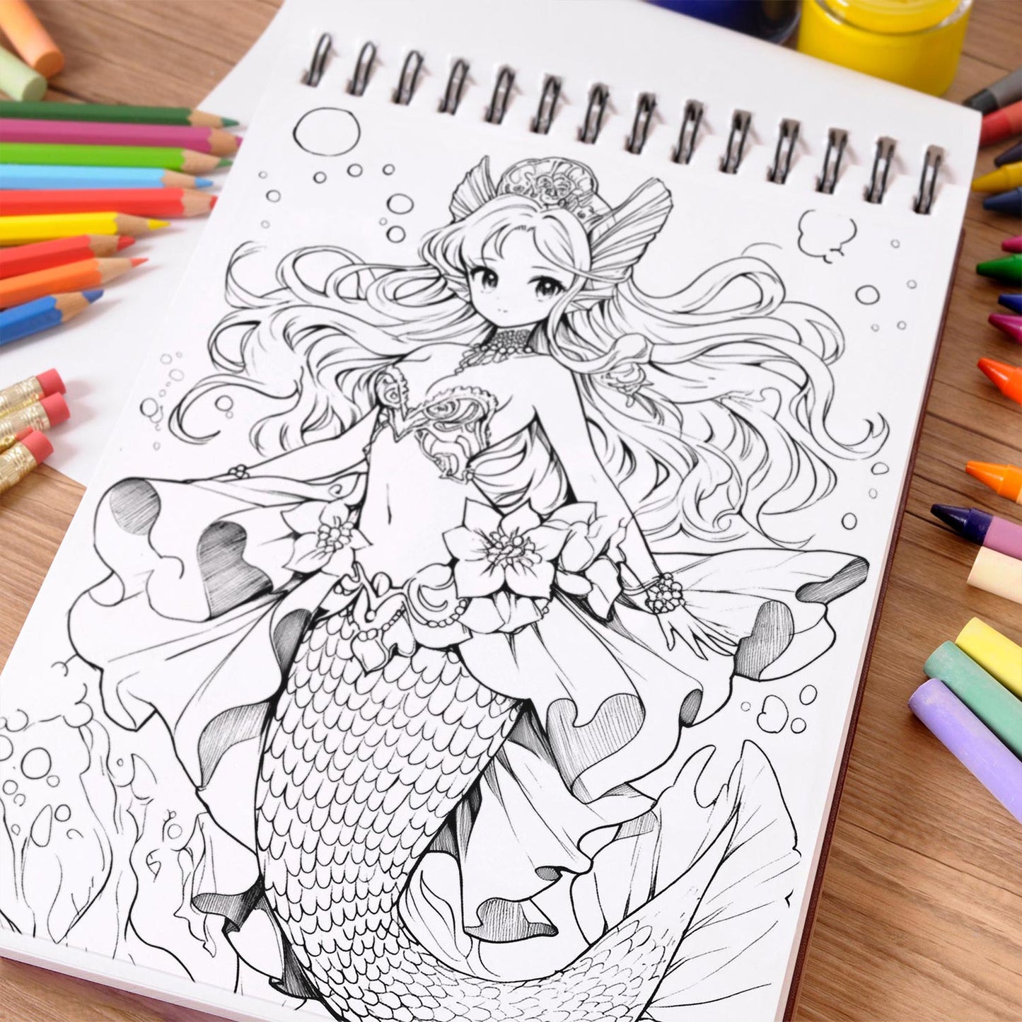 NETHOUSE Pop Anime Mermaid Coloring Book Spiral Bound For Adults