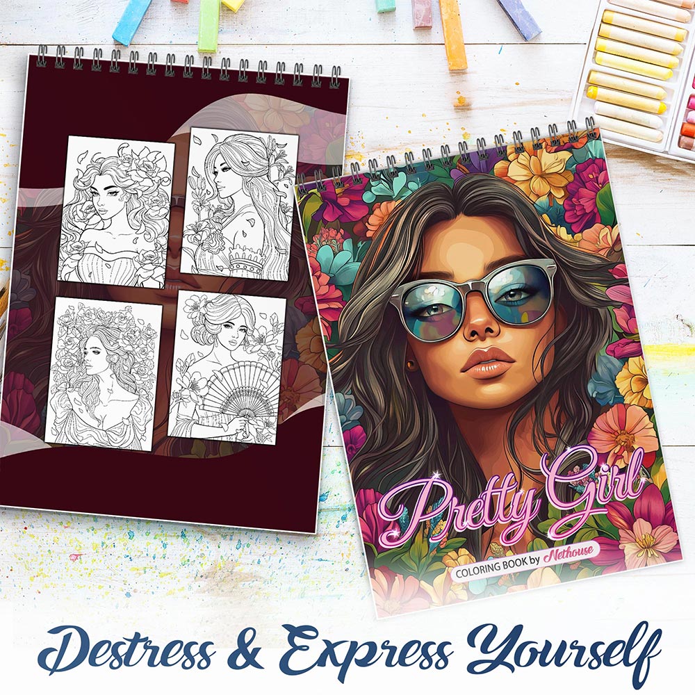 NETHOUSE Pretty Girl Spiral Coloring Book For Adults